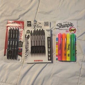 Zebra Z-Grip Black Ballpoint Pens - 10 Pack, Sharpie s gel 4 pack, Highlighters